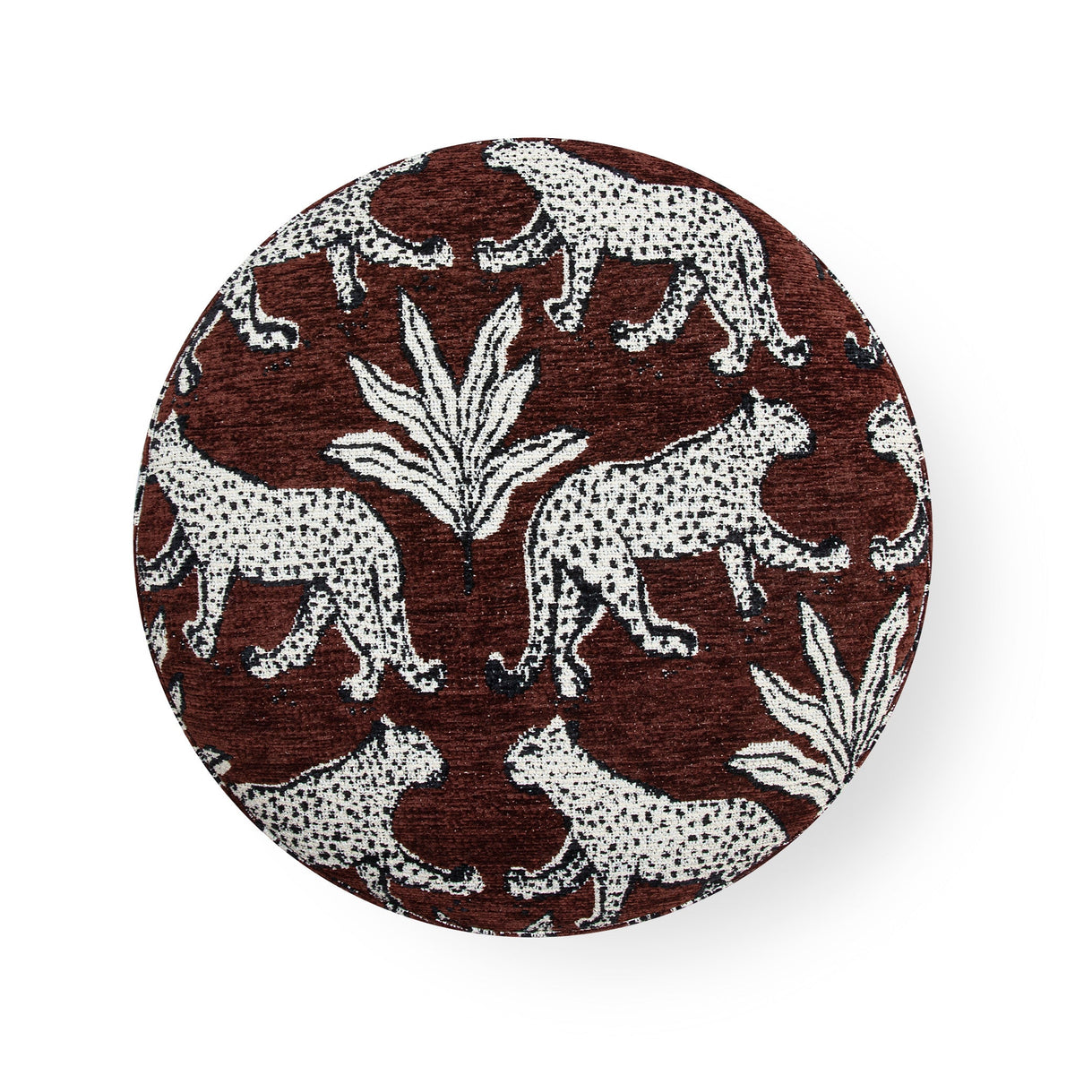 Dex plush round ottoman styled in modern transitional living room