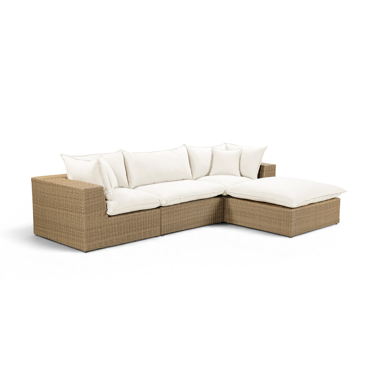 Cali 4-Piece Performance Fabric and Wicker Outdoor Sectional cushion seam and piping craftsmanship
