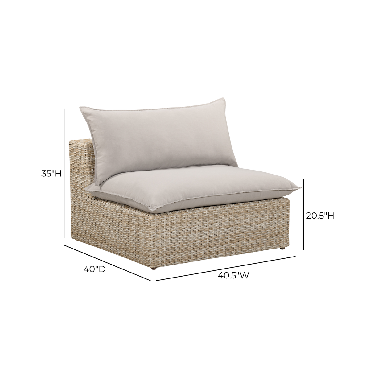 Close-up detail of grey performance fabric cushion upholstery on the Cali outdoor chair