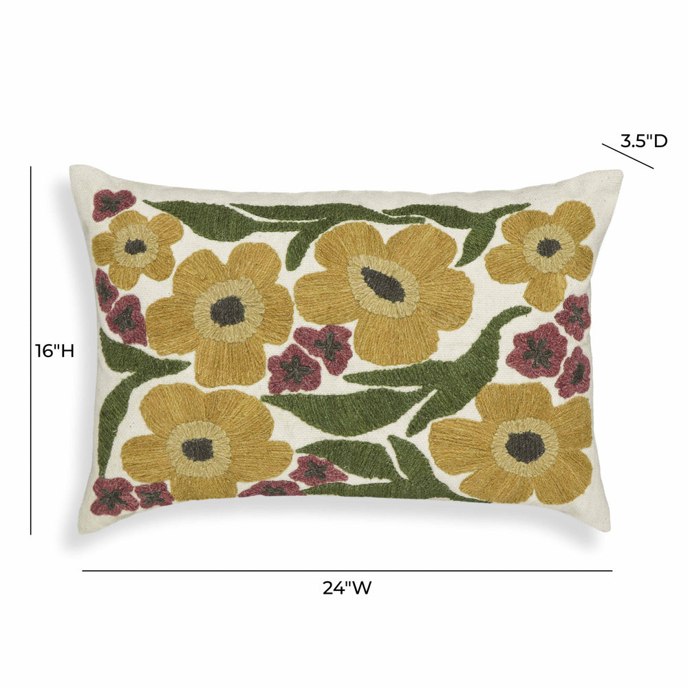Blossom 24"X16" Embroidered Daisy Wool Accent Cushion dimensions