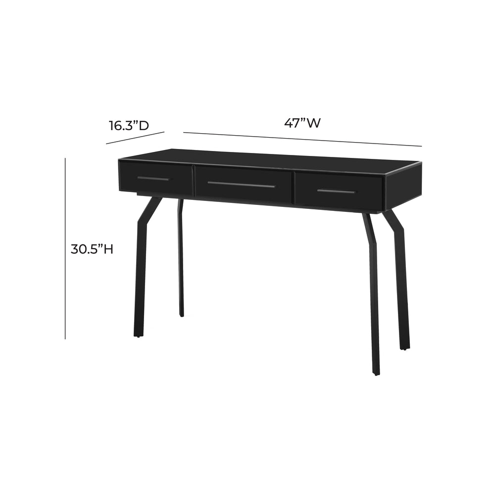 Santana 47" Black Glass 3-Drawer Desk Console Table dimensions