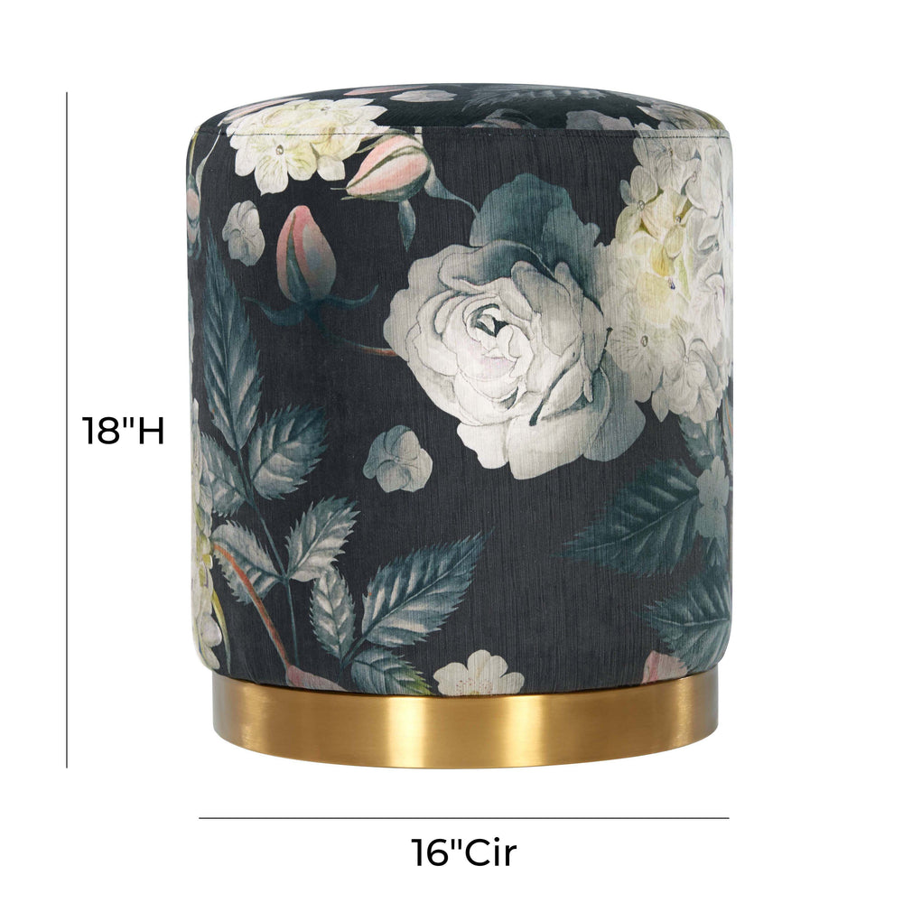 Opal Velvet Ottoman with Brushed Metal Base - Contemporary Glam Accent Stool in Multiple Colors dimensions