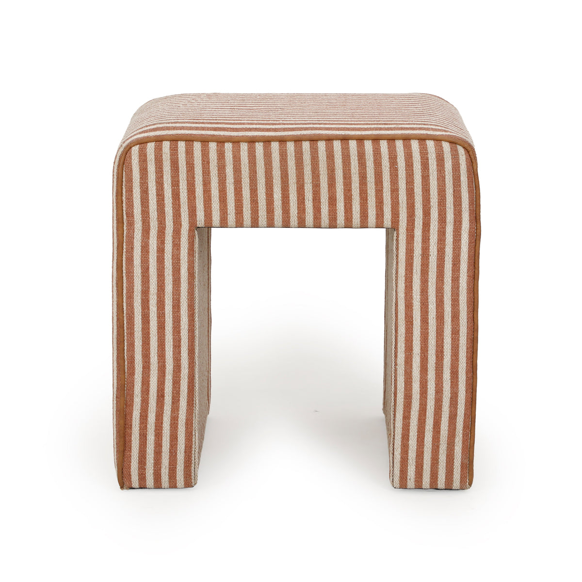 Side profile of brown Byron Square Cotton Jute Ottoman showing open base