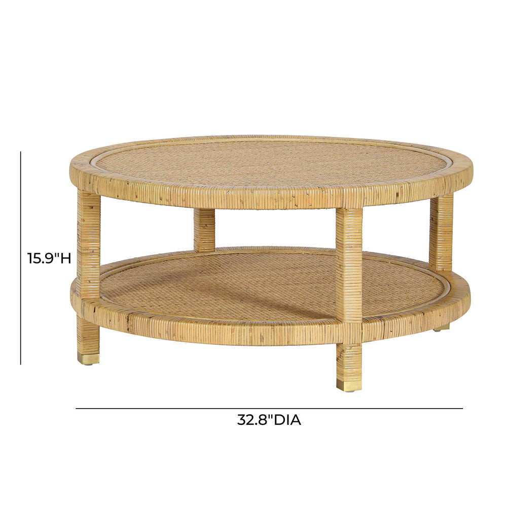 Amara 33" Natural Rattan Round Coffee Table dimensions