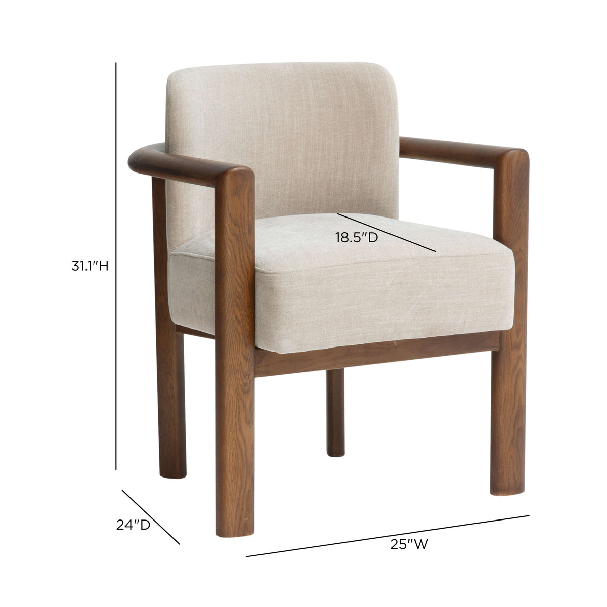 Detail view of the continuous curved solid wood armrest and back support