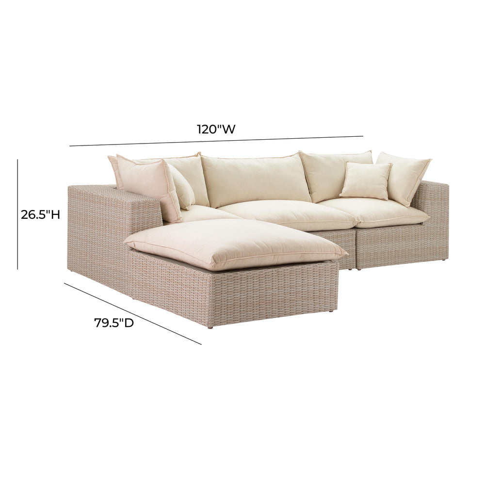 Cali 4-Piece Natural Wicker Outdoor Modular Sectional dimensions