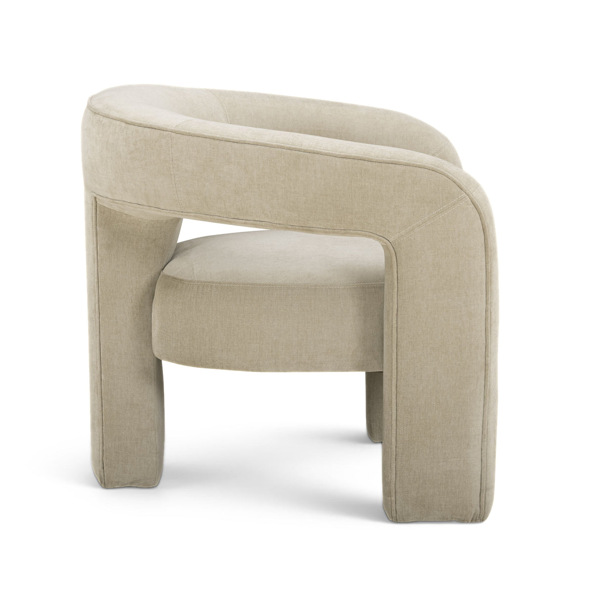 Continuous curved backrest on Malone contemporary accent armchair