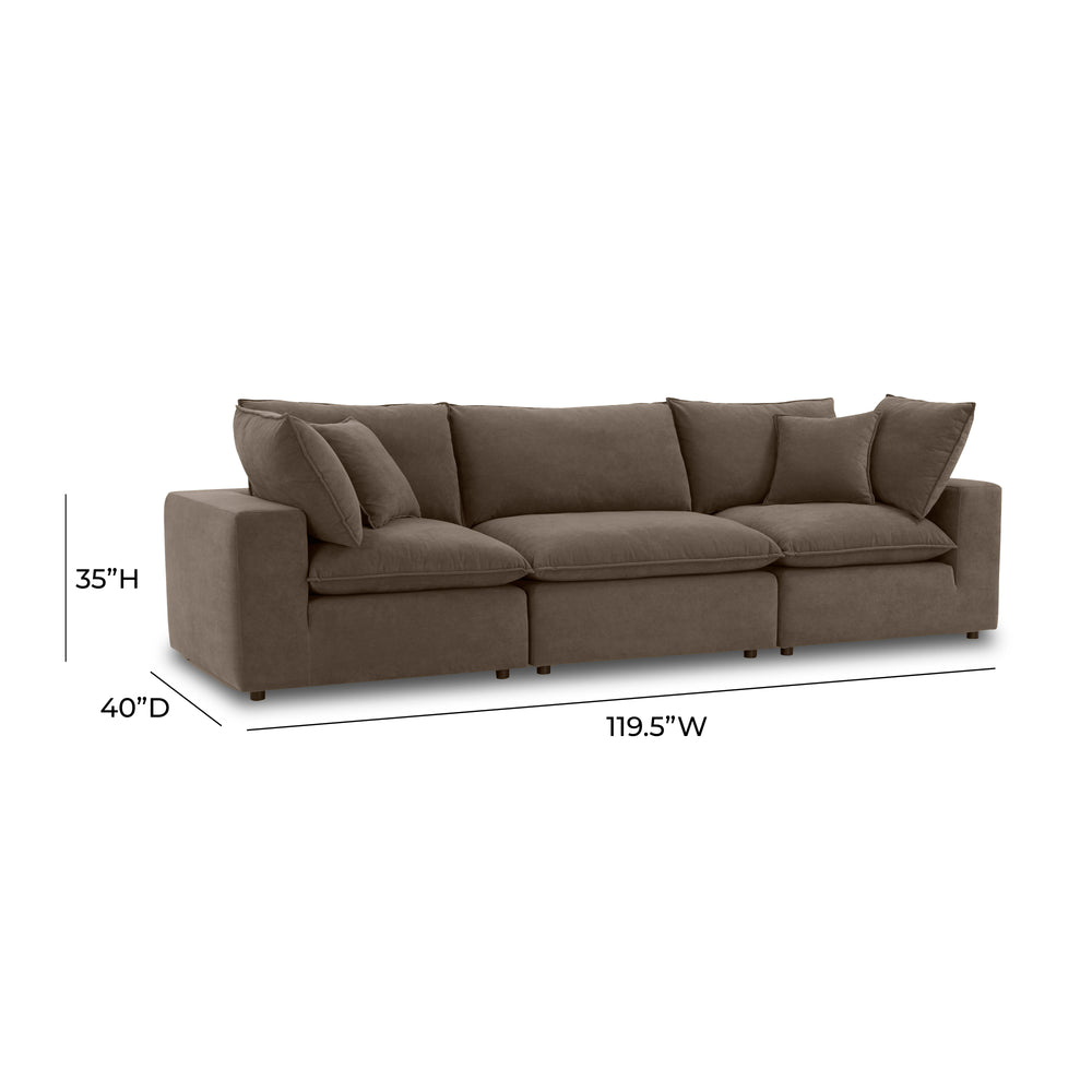Cali 120" Chocolate Brown Performance Velvet Modular Sofa dimensions