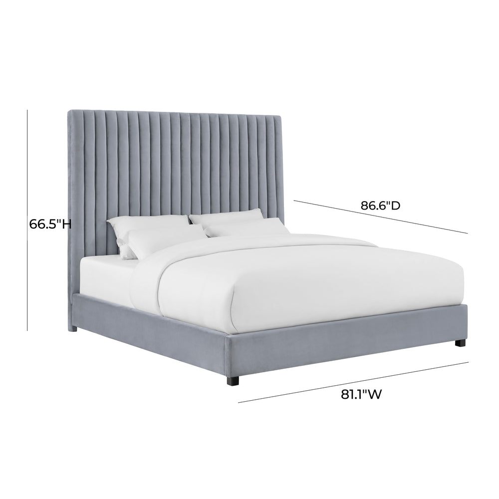 Arabelle Velvet Bed with Tall Channel-Tufted Headboard - Upholstered Platform Bed with Birch Legs dimensions