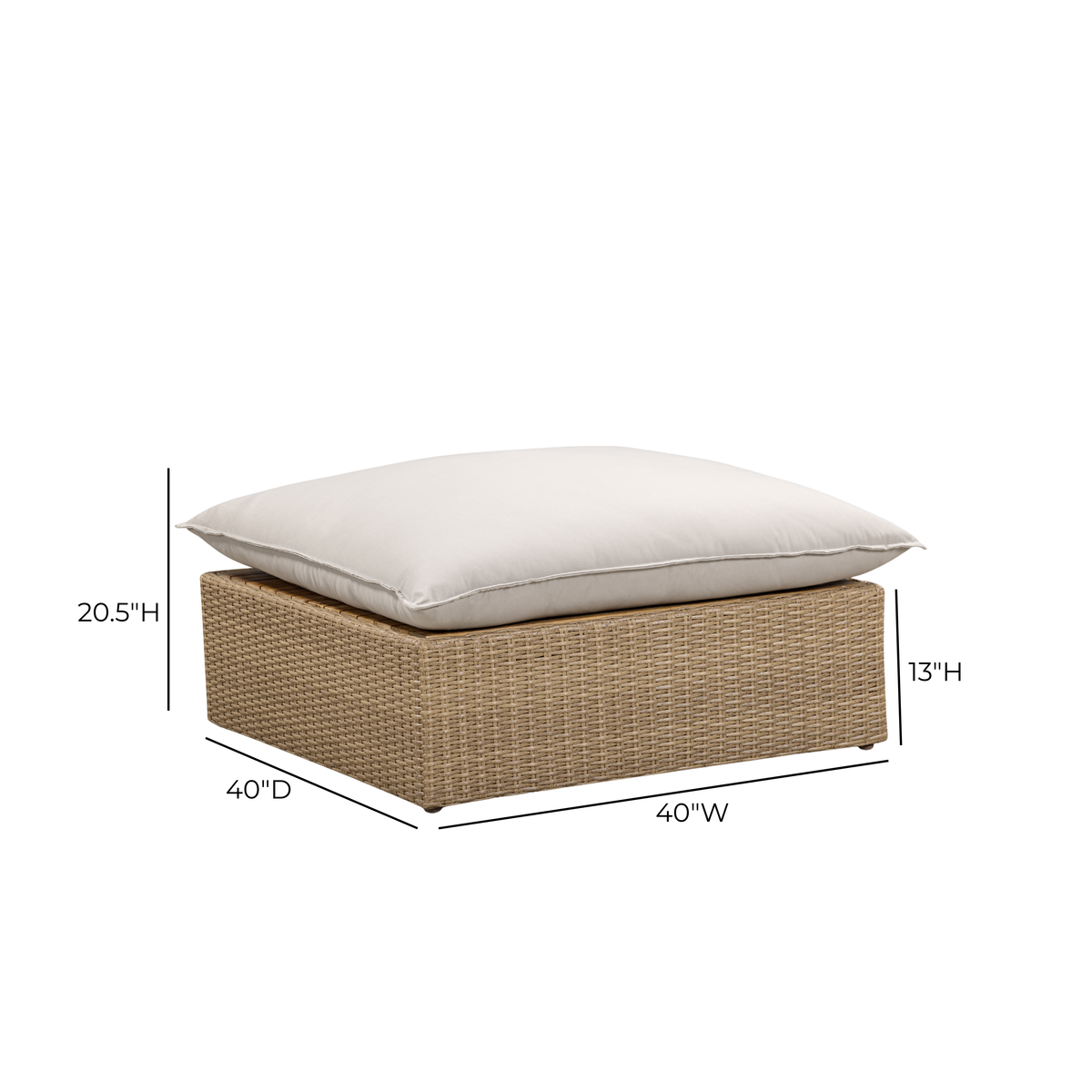 Cali Outdoor Ottoman in Black Performance Fabric with Brown Wicker Base