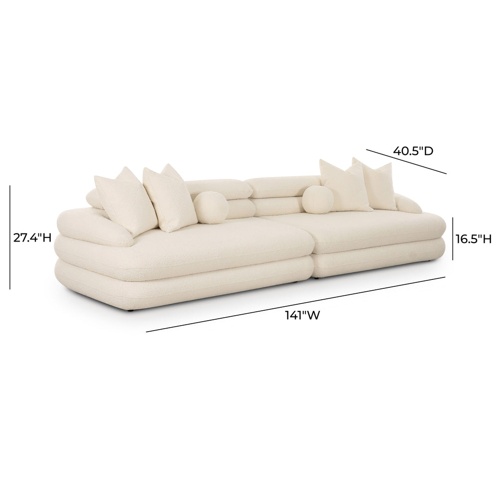 Lulu 141" Cream Boucle Sofa dimensions