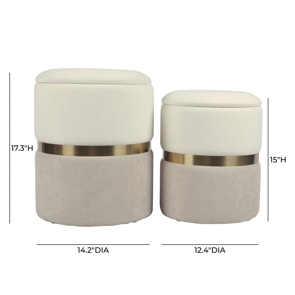Gigi Cream and Tan Chenille Storage Ottoman - Set of 2 dimensions