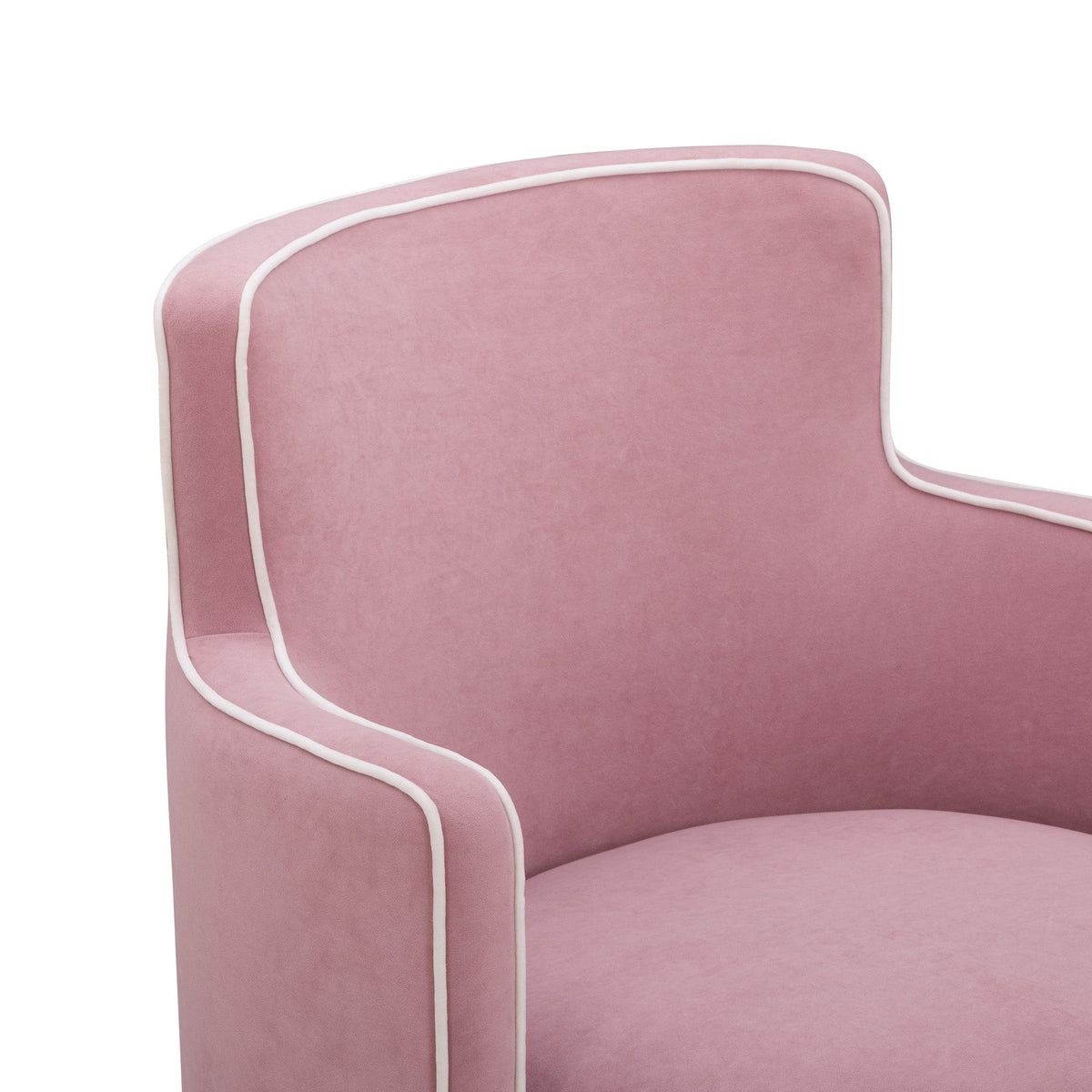 Passe Tasseled Velvet Swivel Accent Chair in Pink styled in living room corner