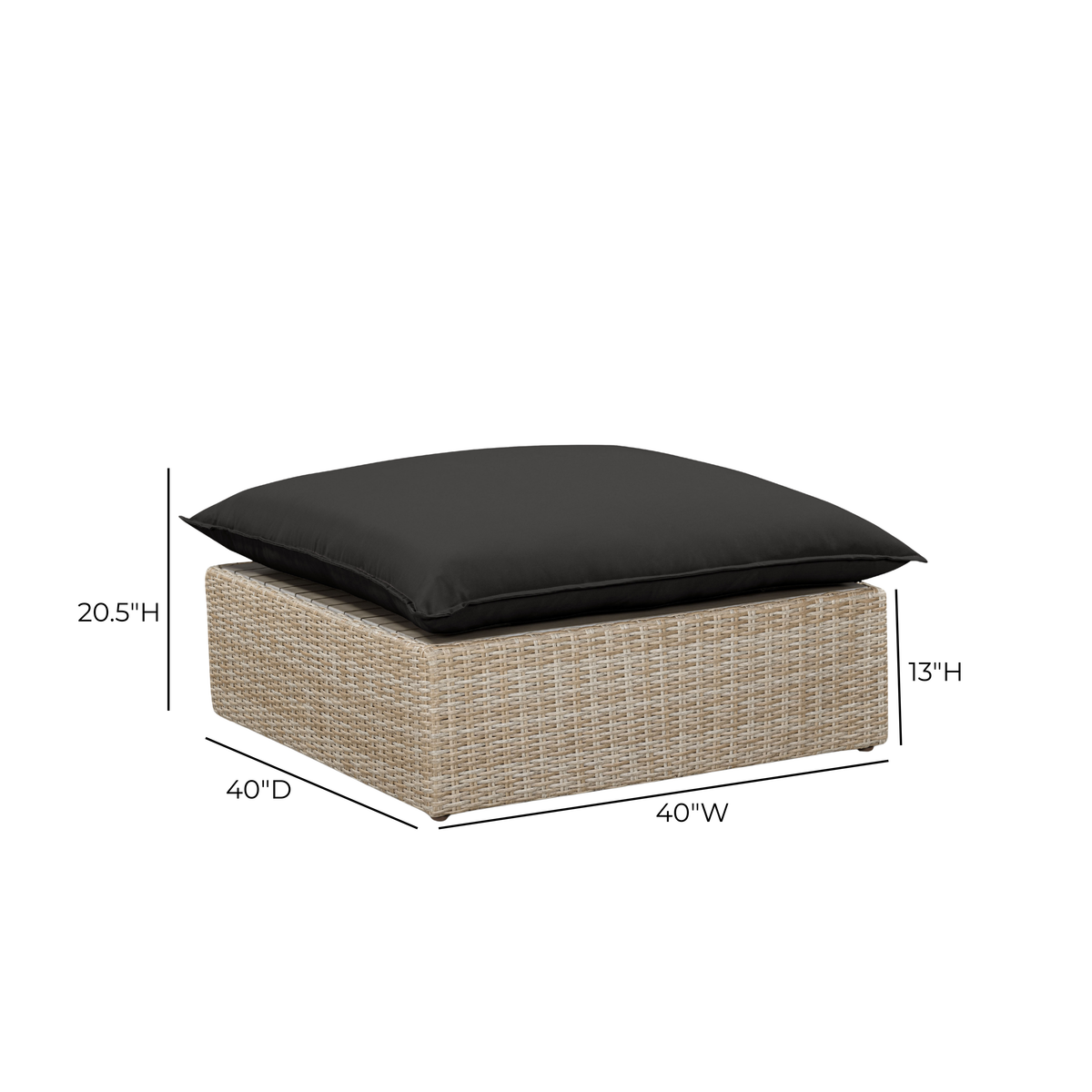 Cali Outdoor Ottoman featuring Cream Performance Fabric and Brown Wicker Base