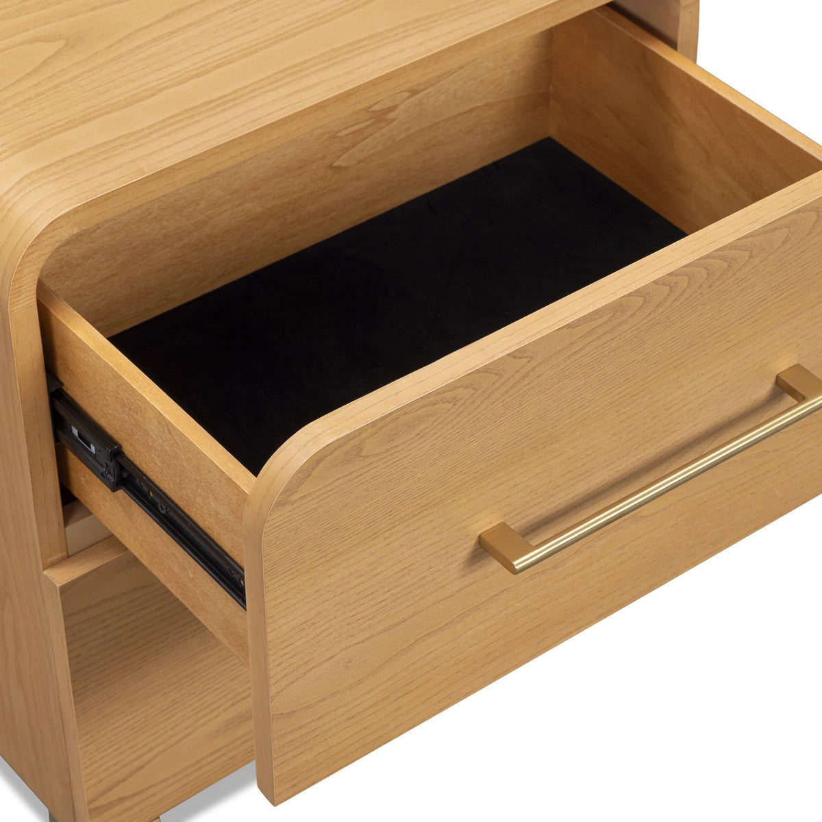 FOAK Marissa nightstand with dual seamless drawers partially open