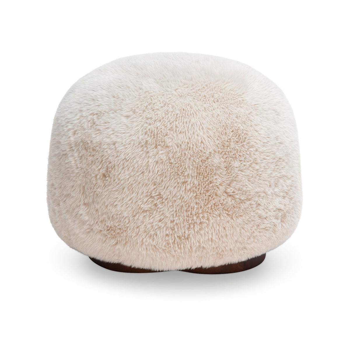 Oopa Swivel Ottoman in textured off-white faux shearling front profile
