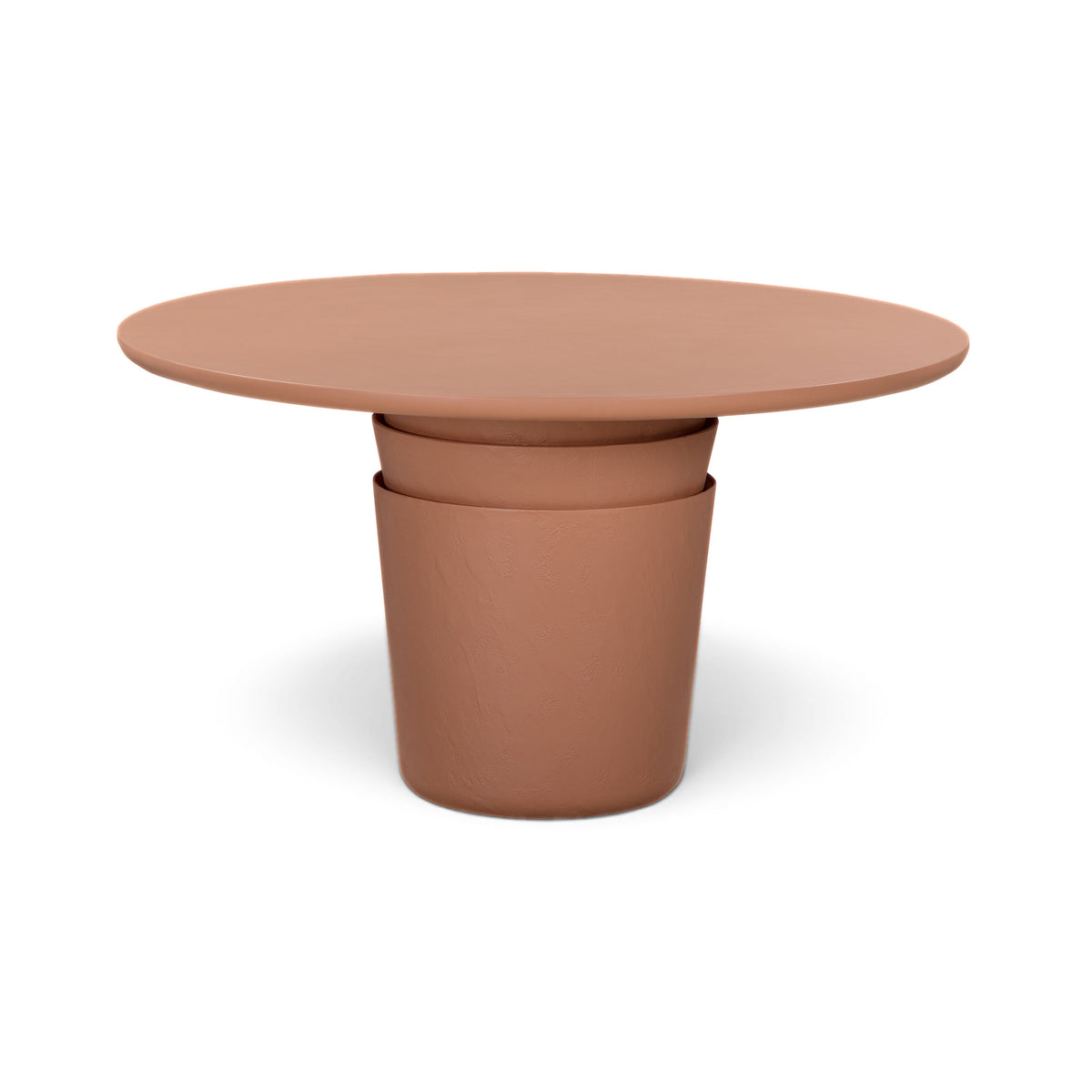 Margot round dining table tabletop surface showing hand troweled faux plaster concrete texture