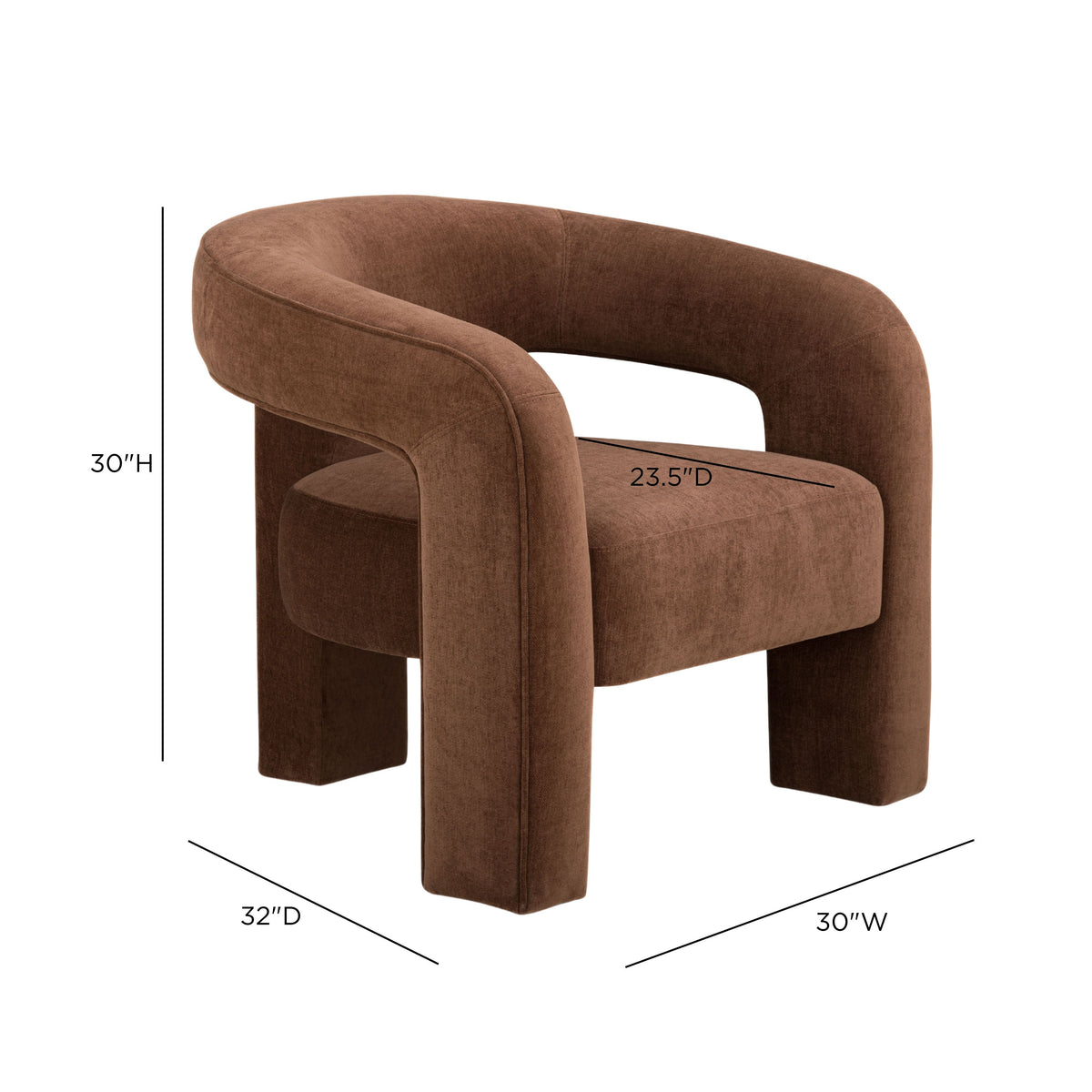Side profile showing curved barrel silhouette of Malone Accent Chair