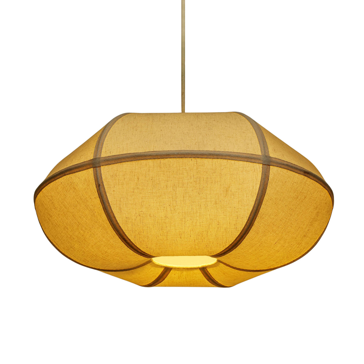 Underneath view showing the open bottom and light diffusion of the Josephine oblong pendant lamp