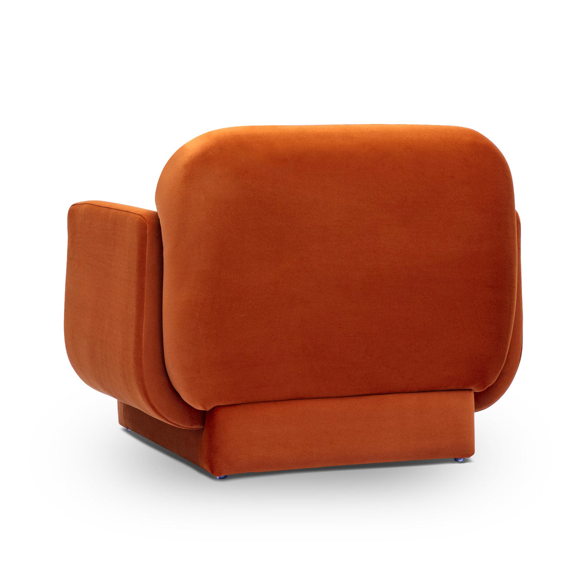 Three-quarter view of rounded contours on Azalea Performance Velvet Accent Chair
