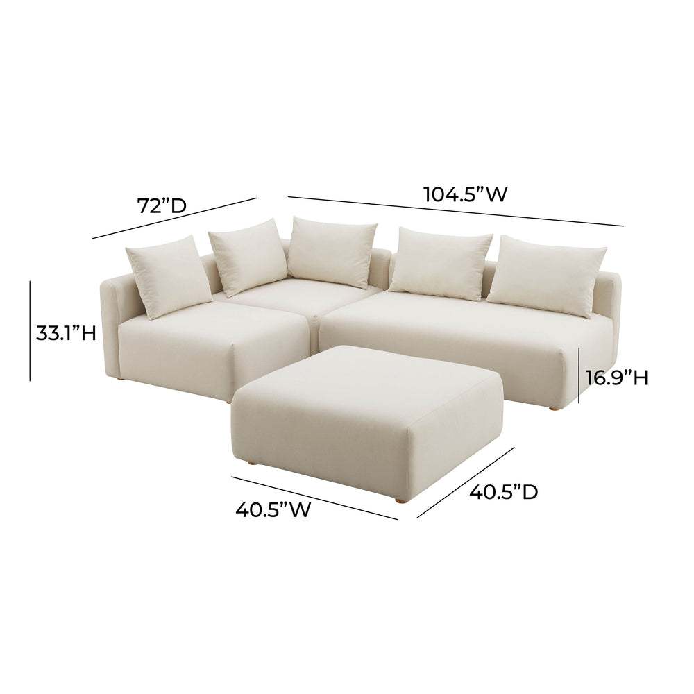Hangover 4-Piece Cream Performance Linen Modular Chaise Sectional dimensions