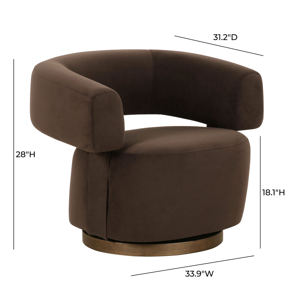 River Chocolate Brown Performance Velvet Swivel Accent Chair dimensions