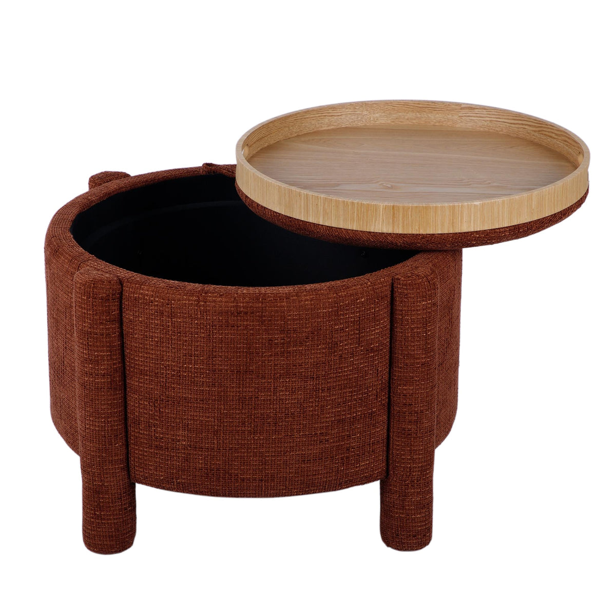 Bellamy Railroad Chenille Storage Stool in Curry front perspective