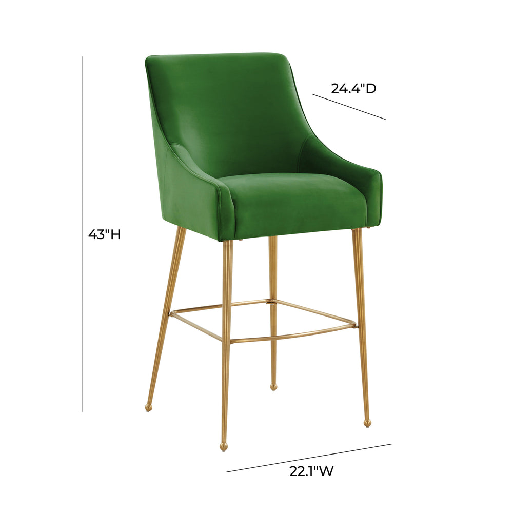 Beatrix Velvet Stool with Back Handle & Stainless Steel Legs - Modern Glam Counter or Bar Height dimensions