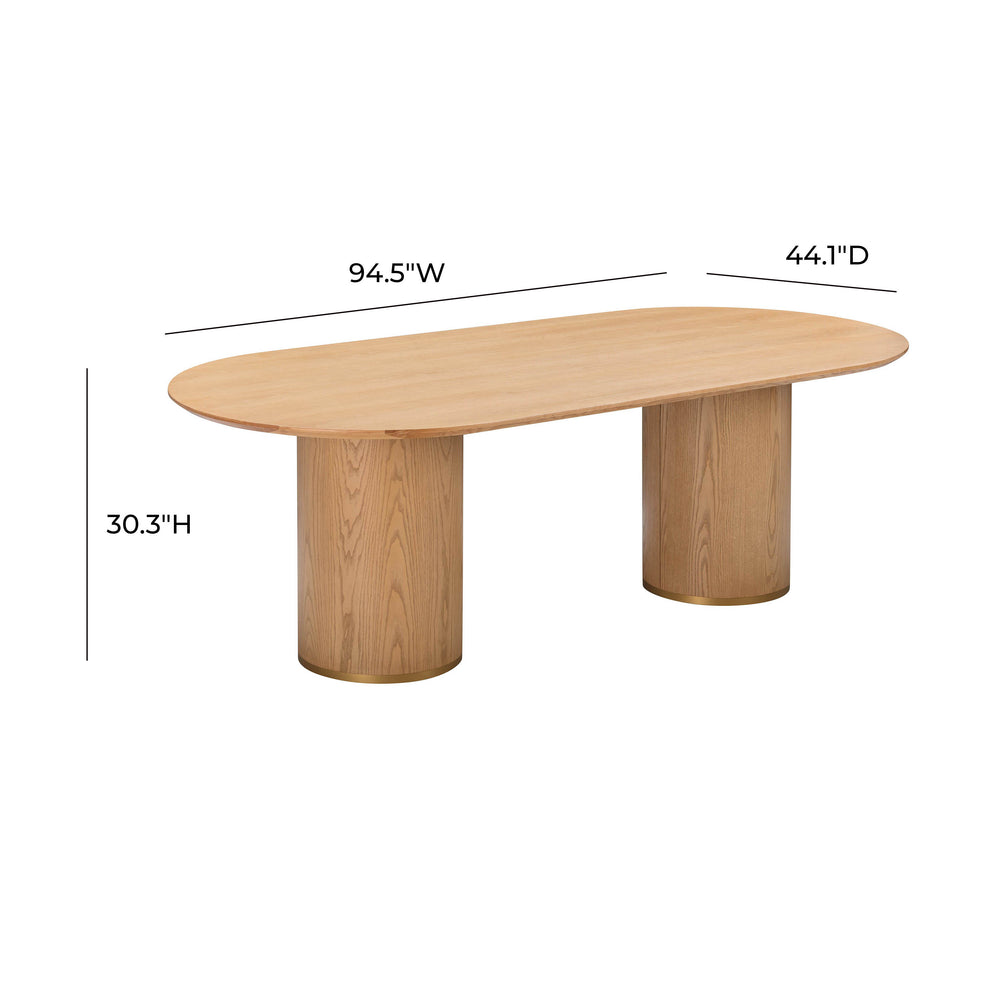 Brandy 95" Natural Ash Wood Oval Dining Table dimensions