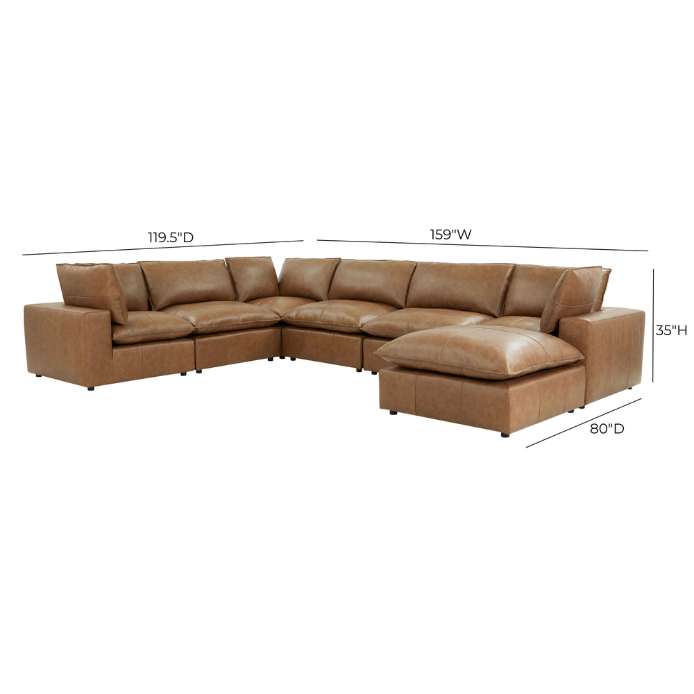 Cali 7-Piece Brown Leather Modular Large Chaise Sectional dimensions