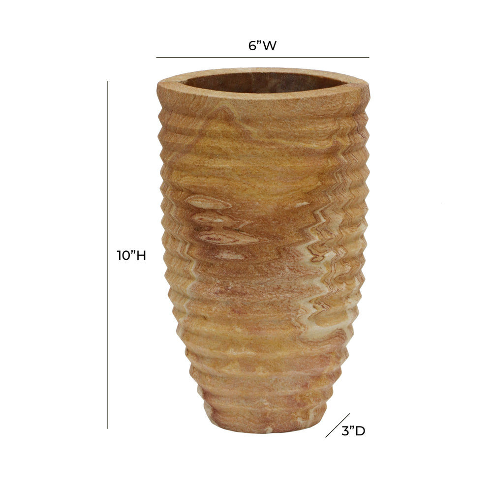 Saava Ribbed Stone Vase in Sandstone dimensions