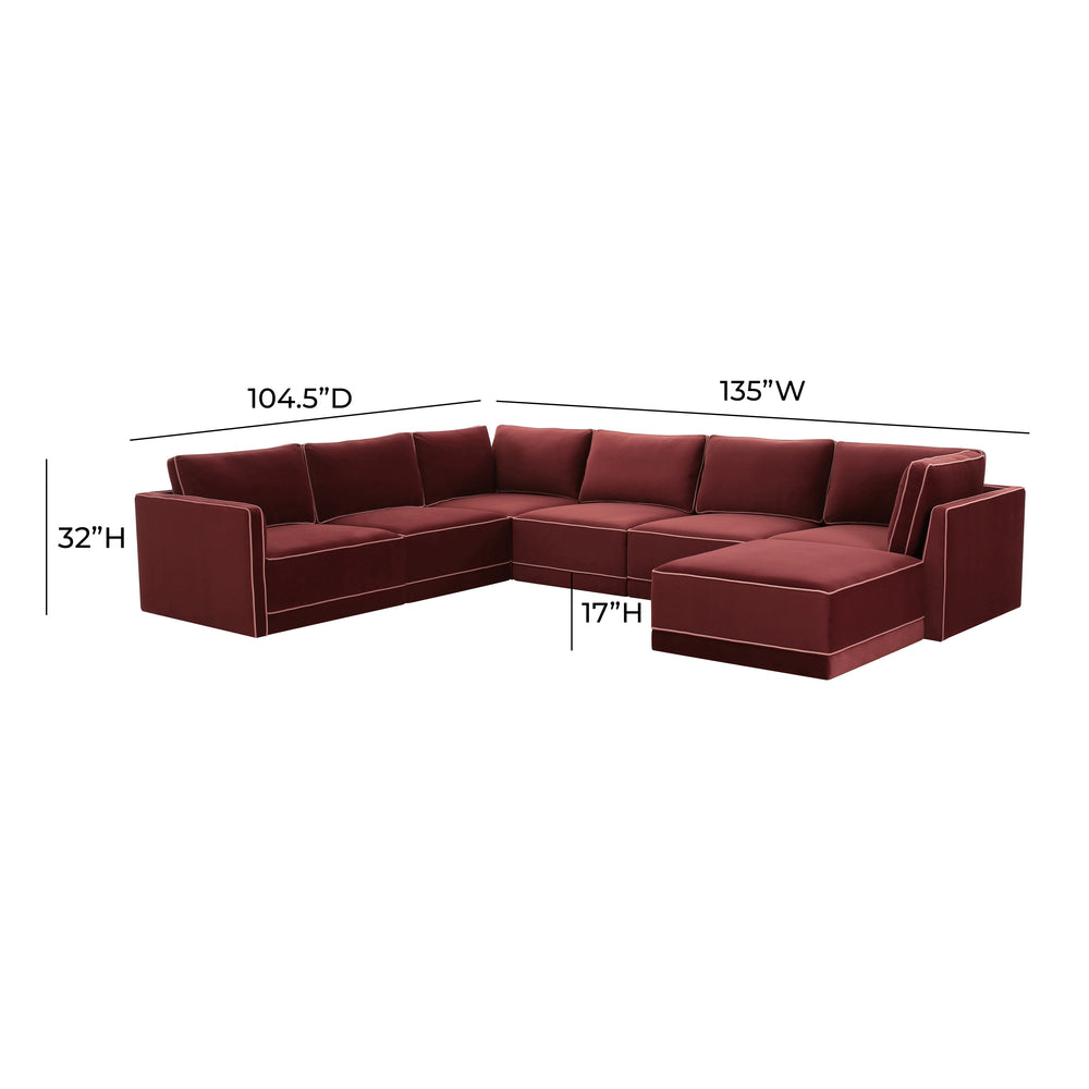 Willow 5-Piece Velvet Modular Right Facing Sectional dimensions