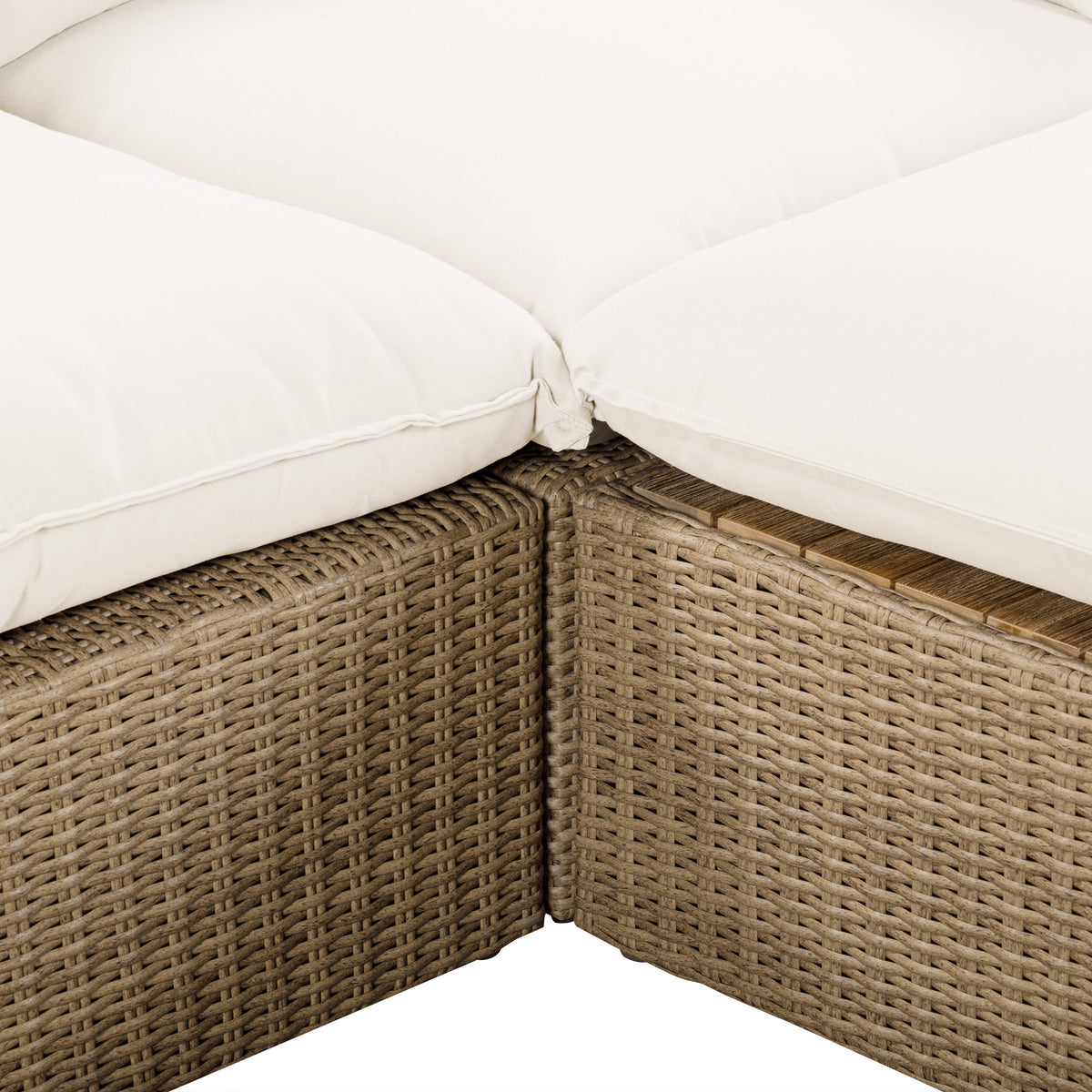 Cali 4-Piece Performance Fabric and Wicker Outdoor Sectional Brown synthetic resin wicker strand detail