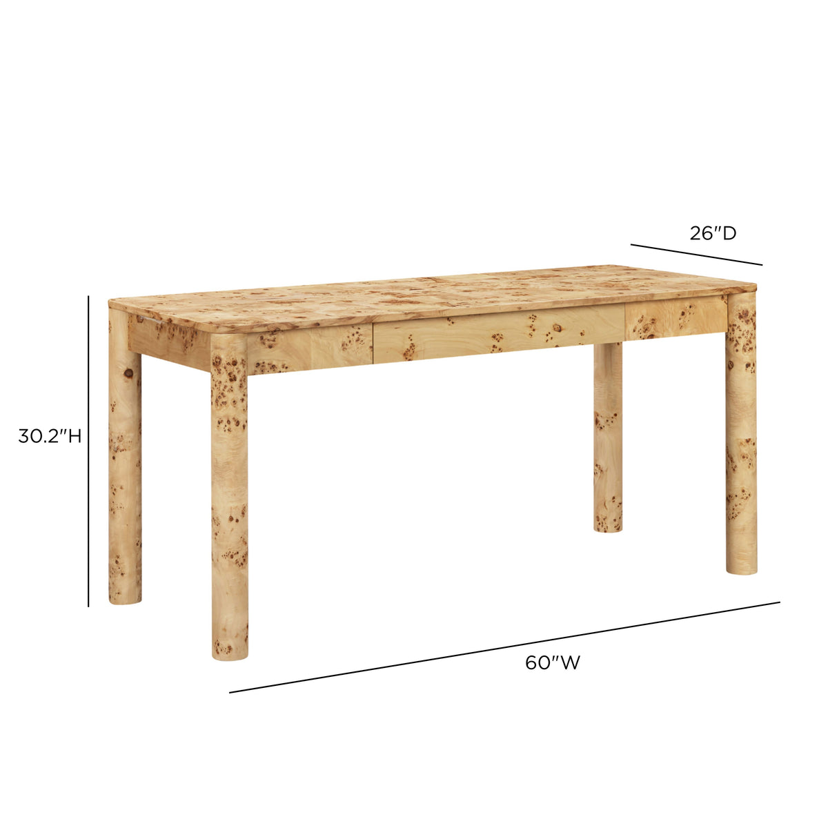 Berri 60" Natural Burl 3-Drawer Work Desk - View 8