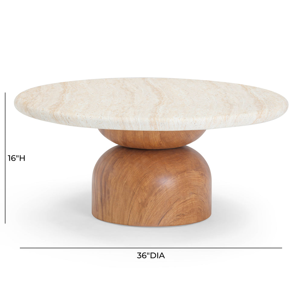 Cynthia 36" Faux Travertine Concrete Indoor / Outdoor Coffee Table dimensions