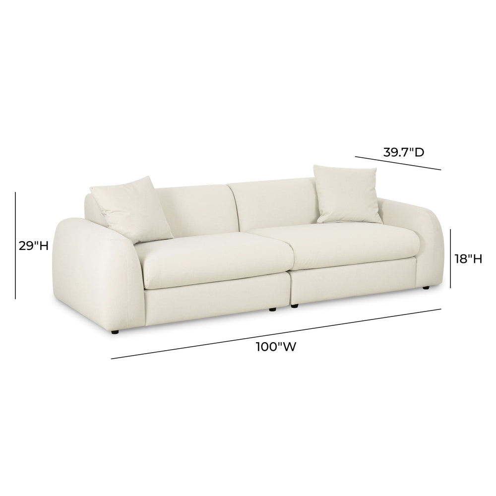 Kourtney 100" Cream Faux Mohair Sofa dimensions