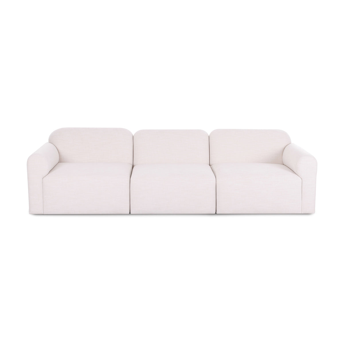 Gorge 116-inch modular sofa in front view showing modular fabric cushions