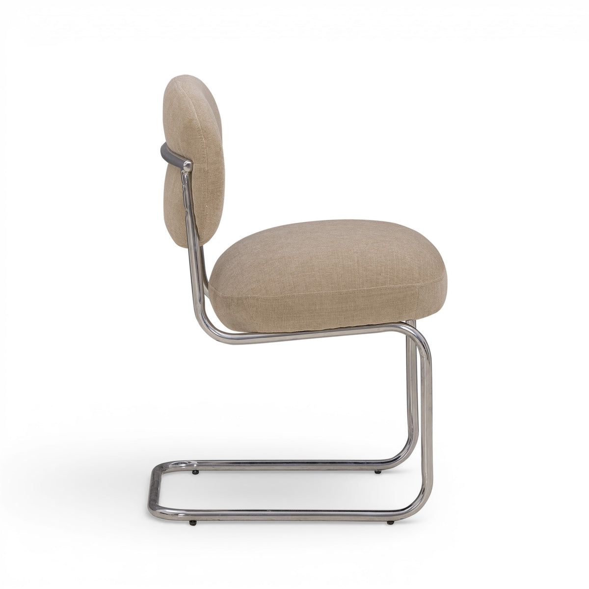 Becky Performance Chenille Chair side profile showing cantilever floating base