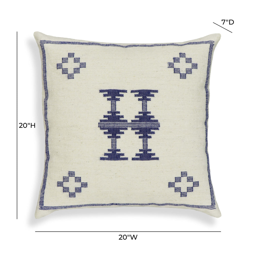 Aztec 20" Cream & Indigo Wool Square Accent Cushion Cover dimensions