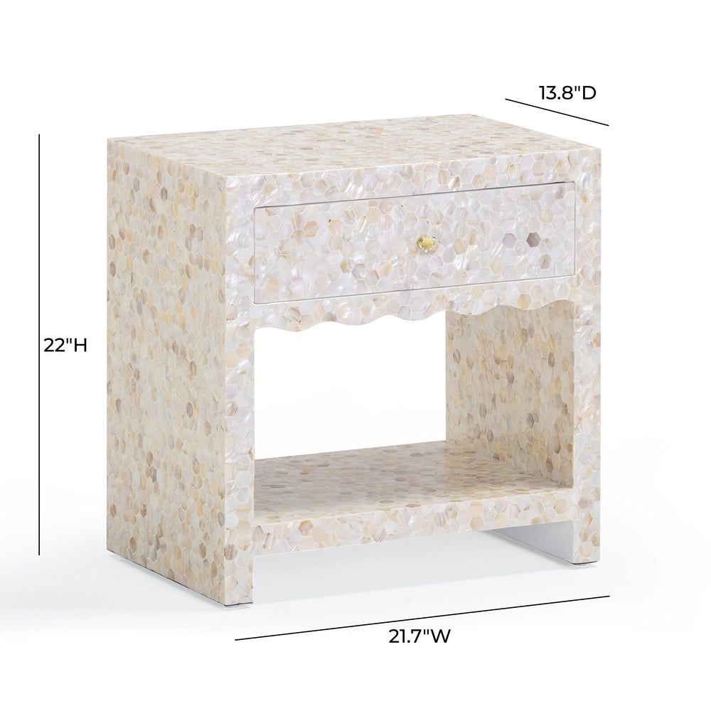 Piara 22" Natural Mother of Pearl Inlaid Nightstand With Drawer dimensions