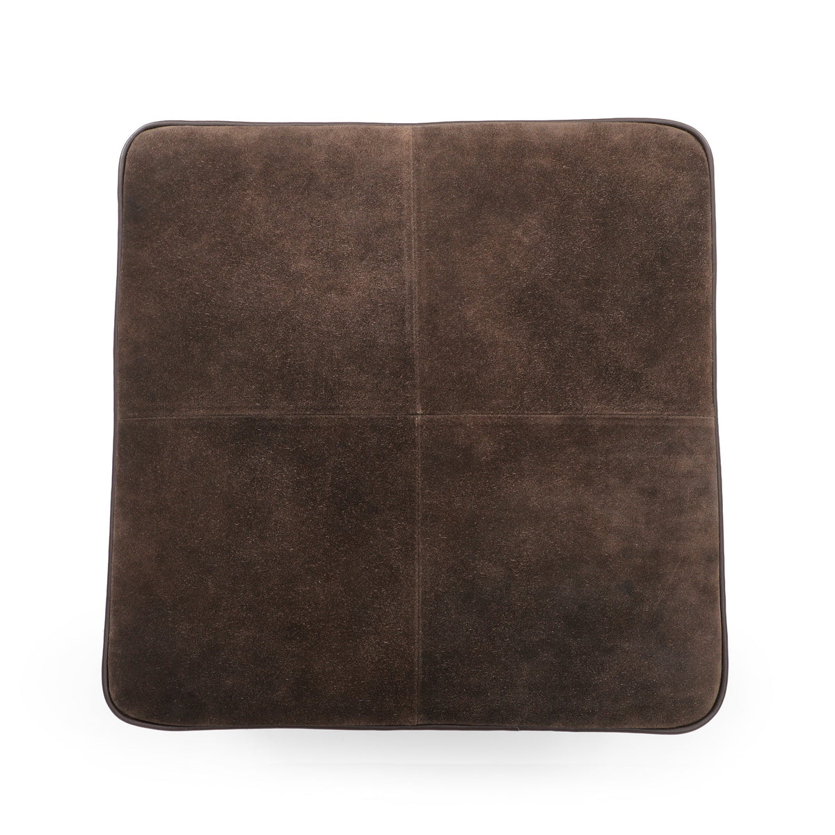 Close up of structural seam stitching and perimeter fringe on Daphne ottoman