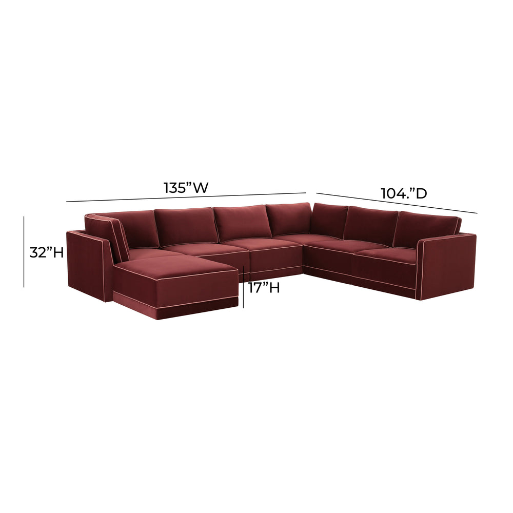 Willow 7-Piece Velvet Modular Large Chaise Sectional dimensions