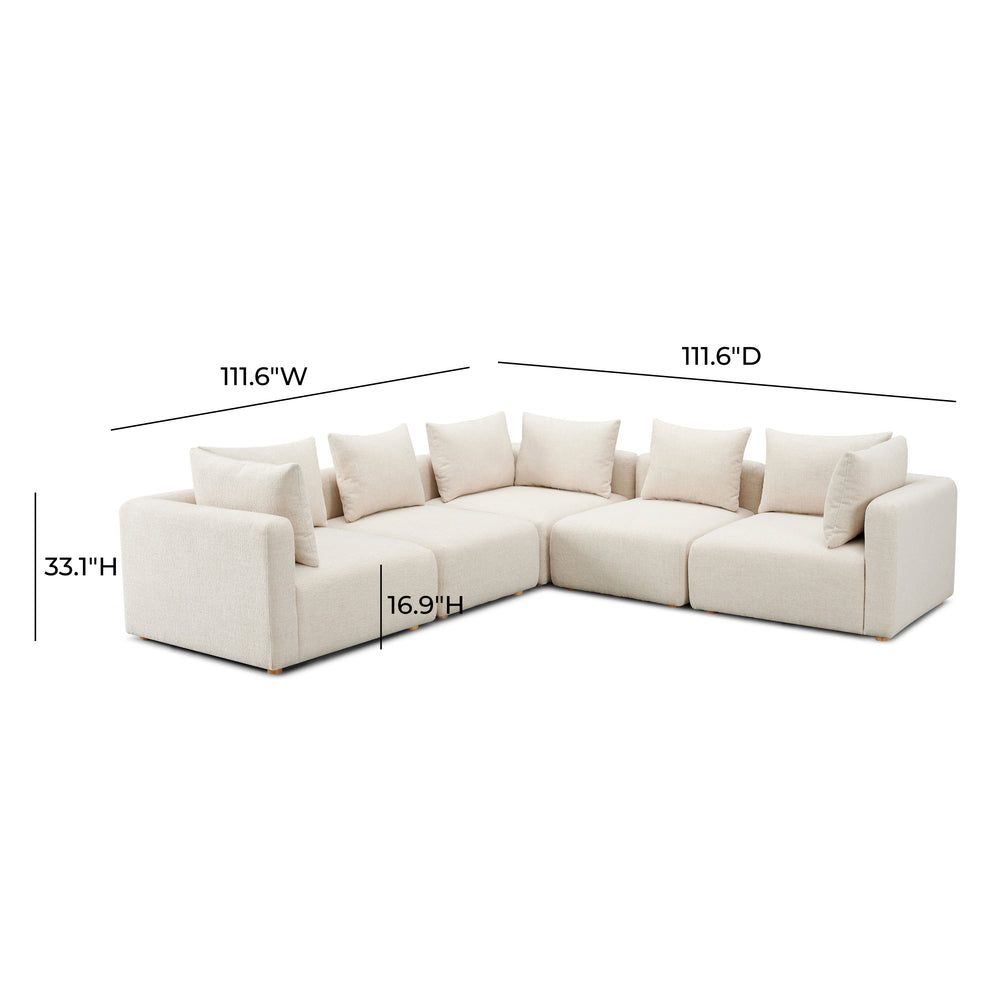 Hangover 5-Piece Textured Fabric Modular L-Sectional dimensions
