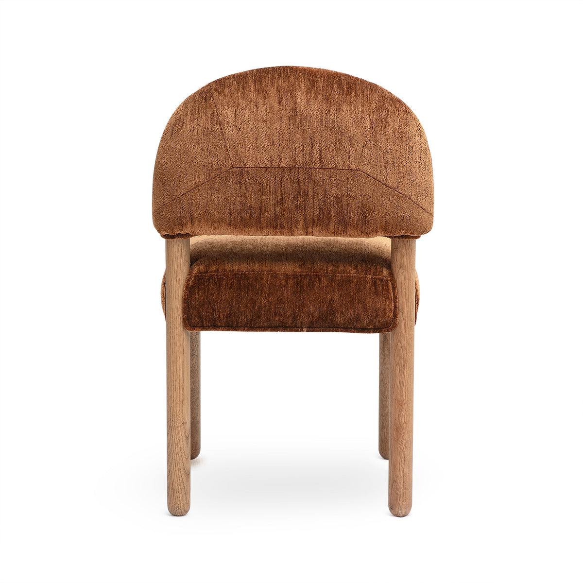 Three-quarter view of Bruno thick chenille dining chair in modern dining room setting