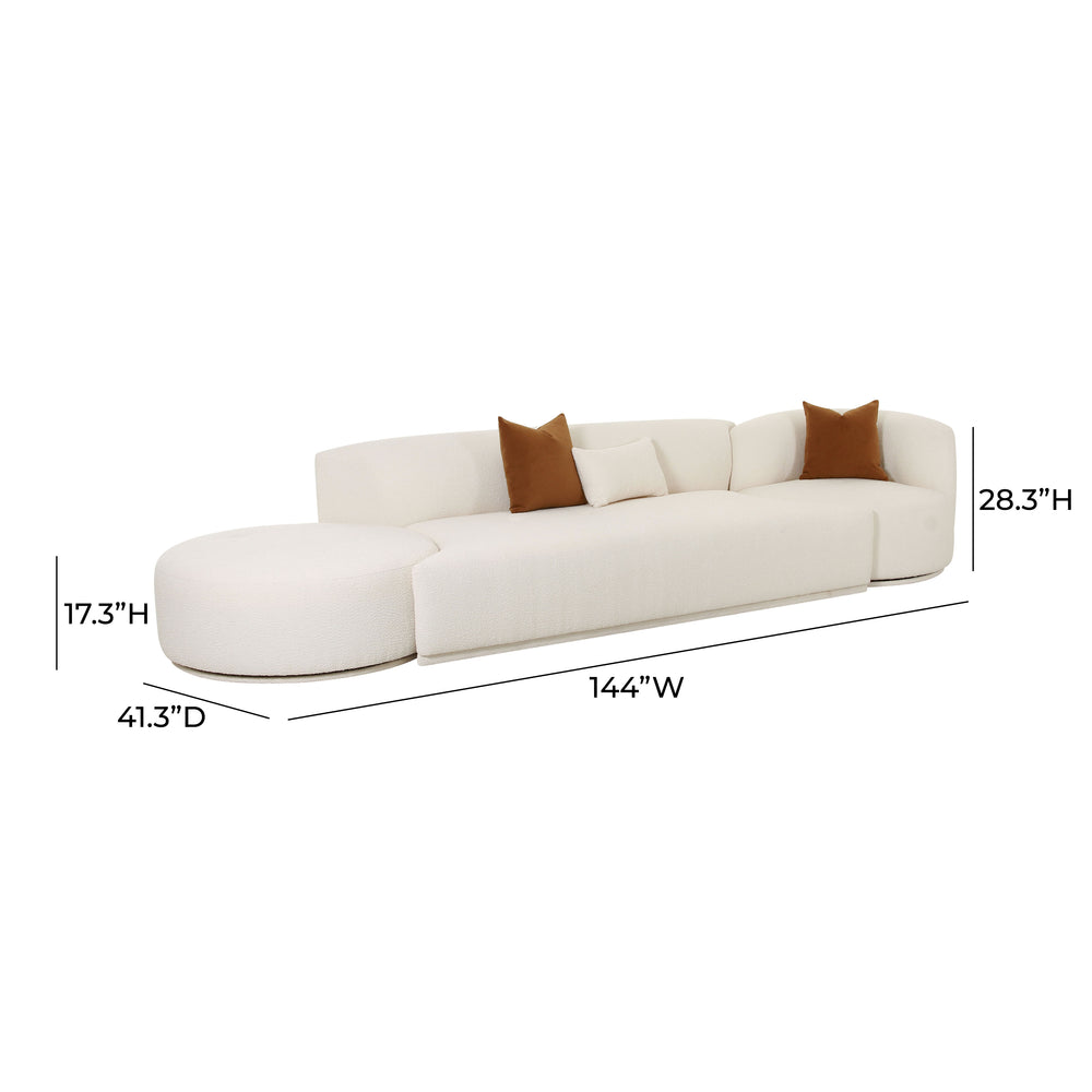 Fickle 144" 3-Piece Cream Boucle Chaise Modular Sofa dimensions