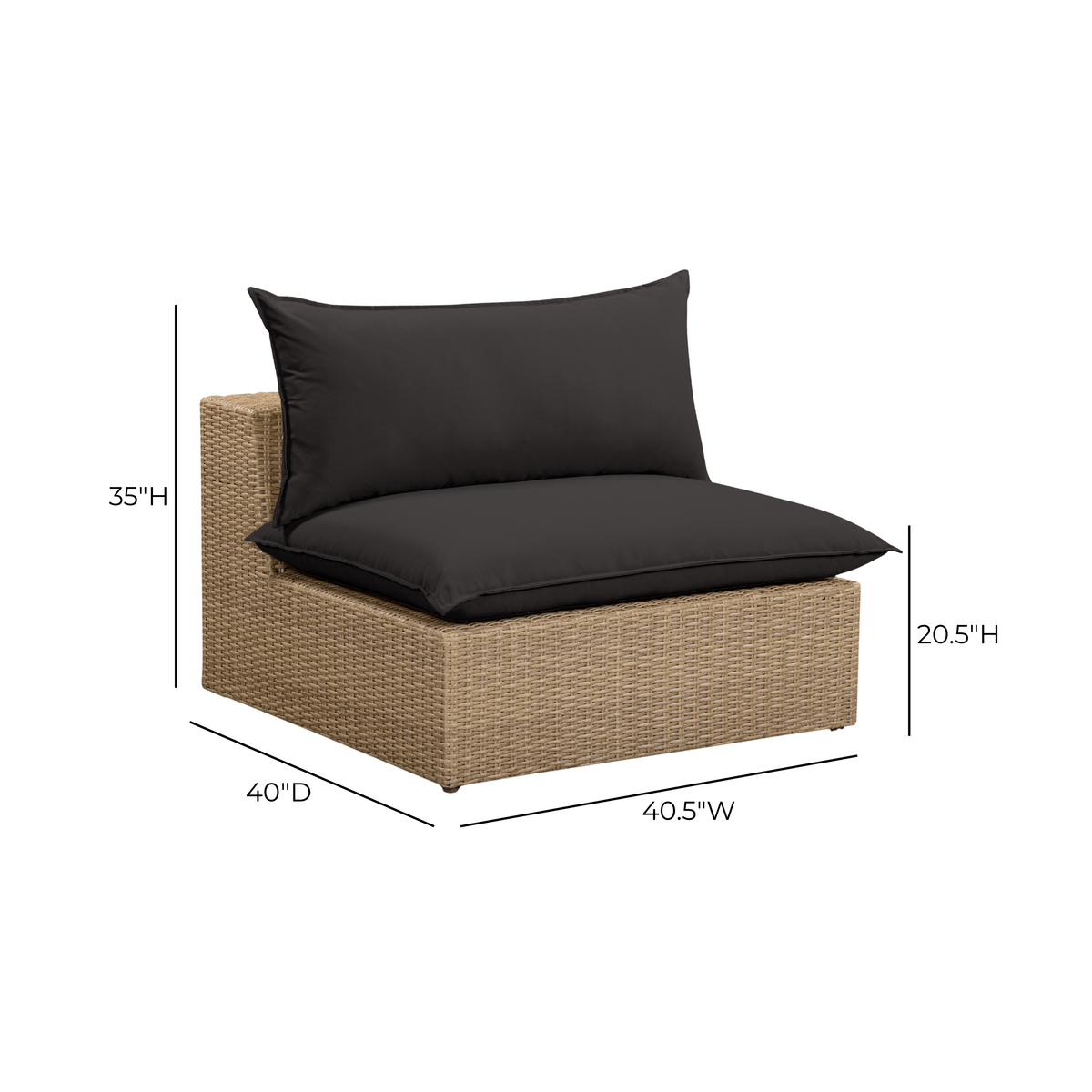 Rear view of the Cali natural wicker outdoor chair showing seamless woven backrest