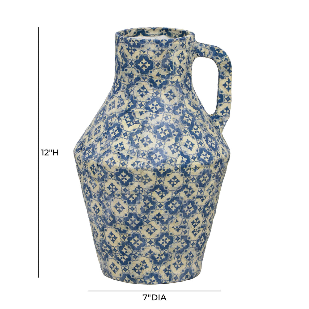 Cotton Mache Vase in Lisbon Tile dimensions