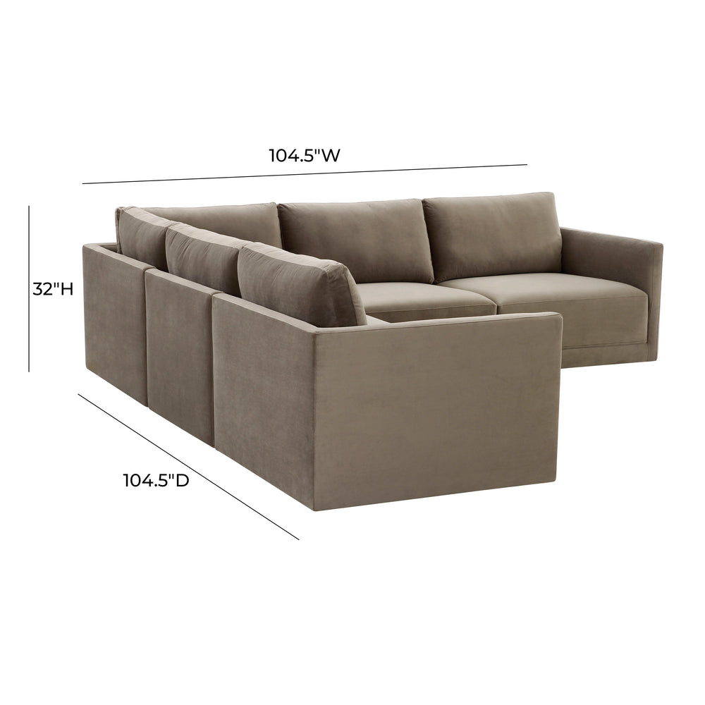 Willow 5-Piece Velvet Modular L Sectional dimensions