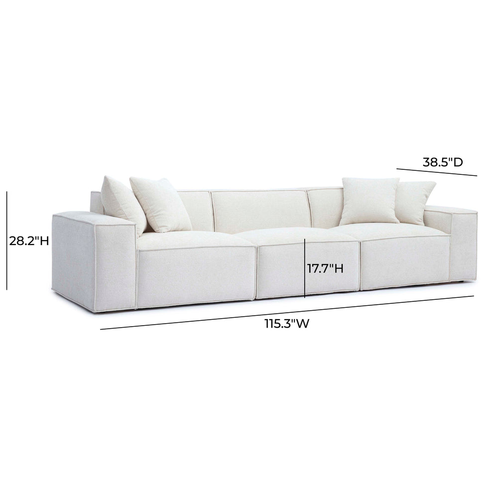 Mindy 115" Chenille Basketweave Modular Sofa dimensions