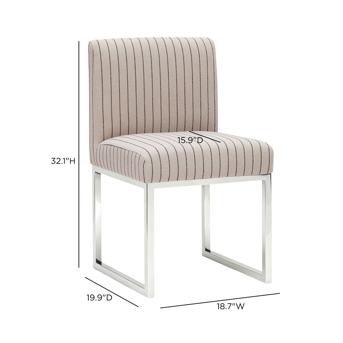 Detailed shot of Pensel Dining Chair mirror-polished silver stainless steel geometric base
